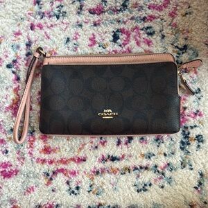 Coach Signature Brown and Pink Clutch